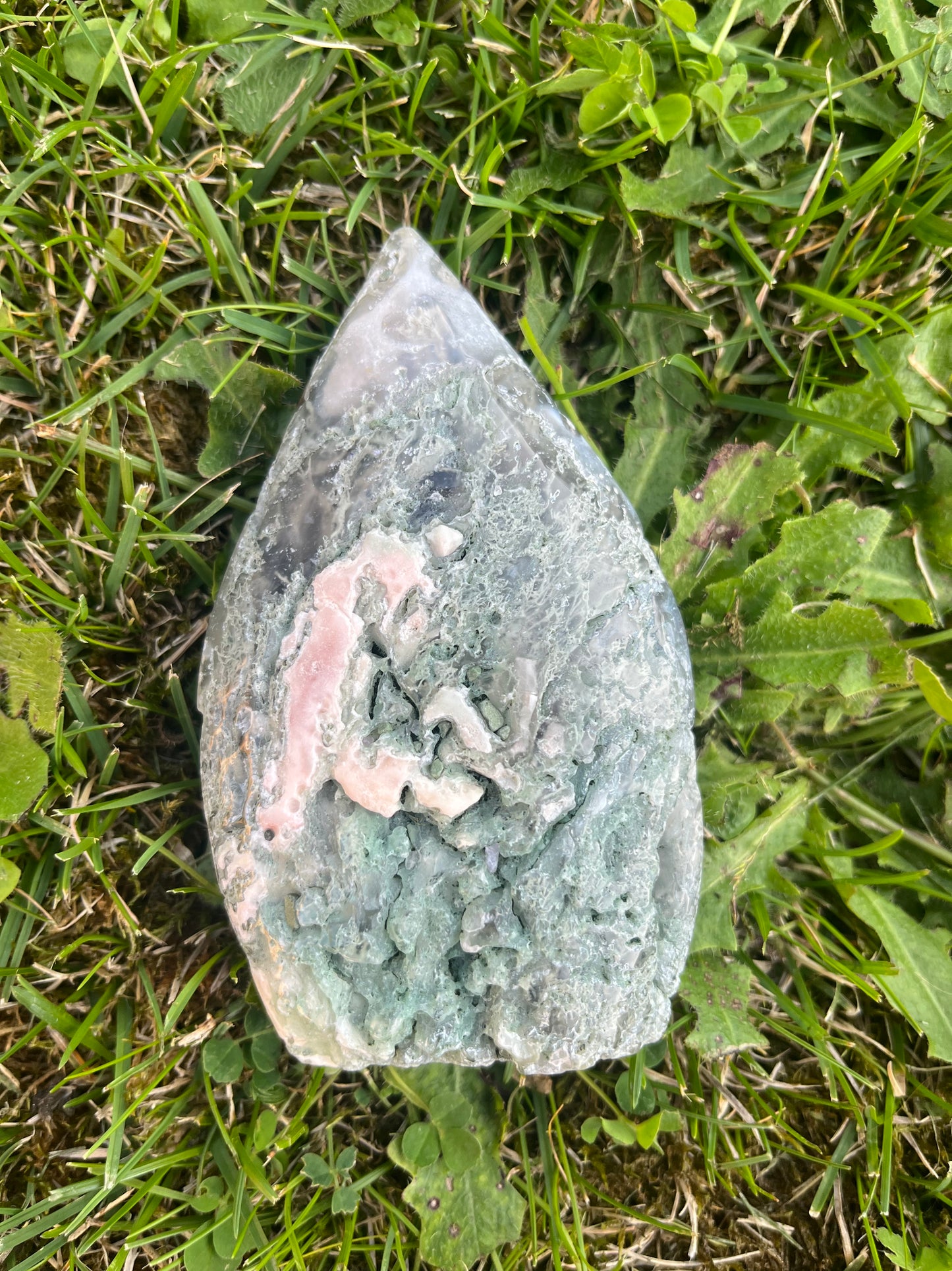 Moss agate tear drop free form